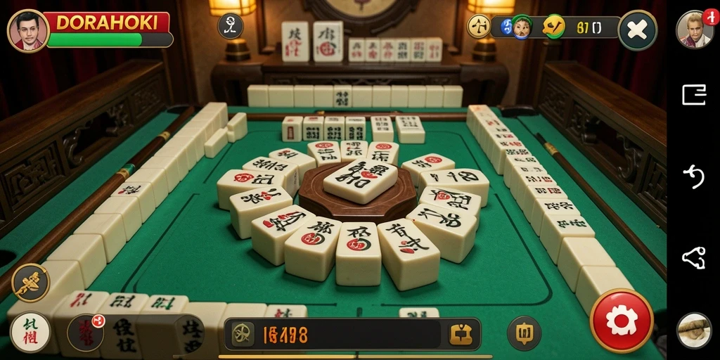 Tampilan gameplay seru di DORAHOKI dengan ubin Mahjong.