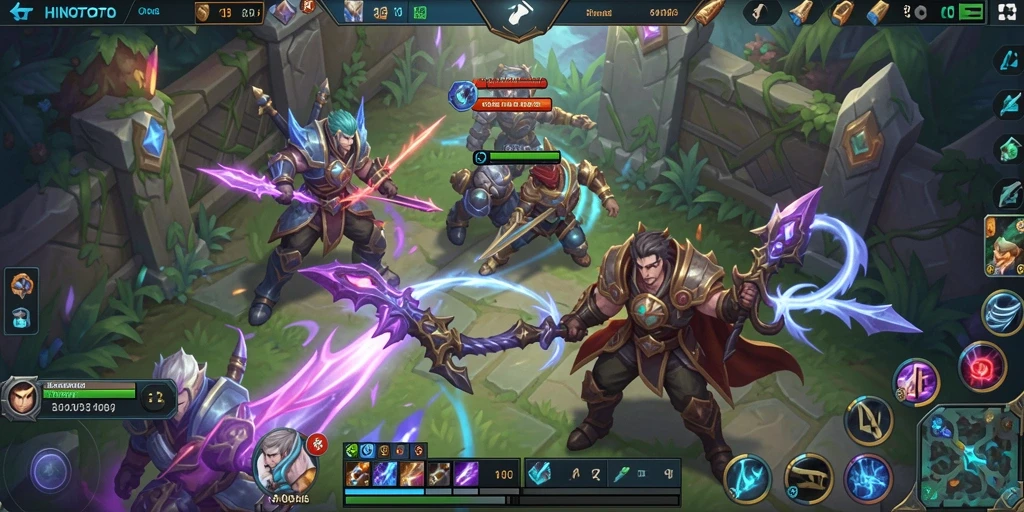 Tangkapan layar gameplay HINOTOTO menampilkan aksi seru dalam pertarungan MOBA.