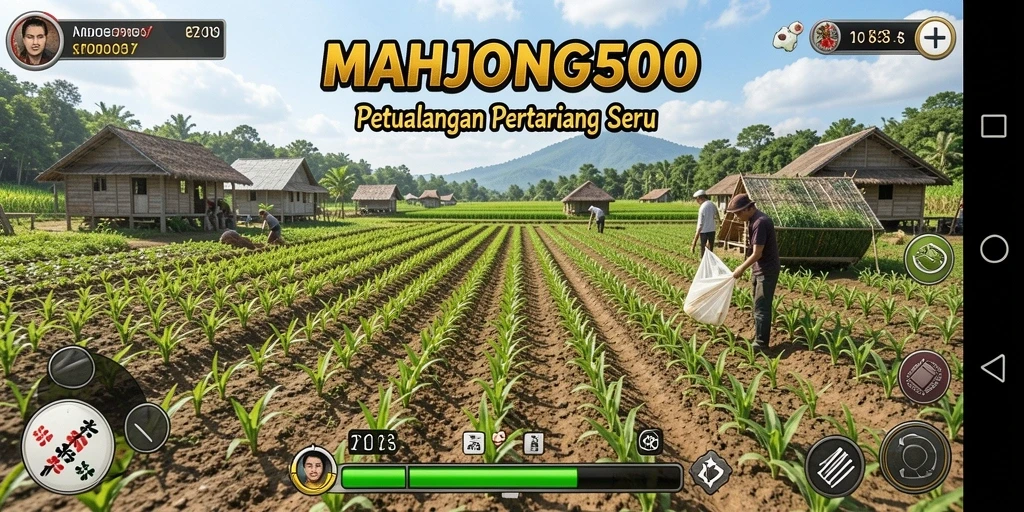 Tangkapan layar gameplay <strong>MAHJONG500</strong> menunjukkan aktivitas pertanian yang menarik.
